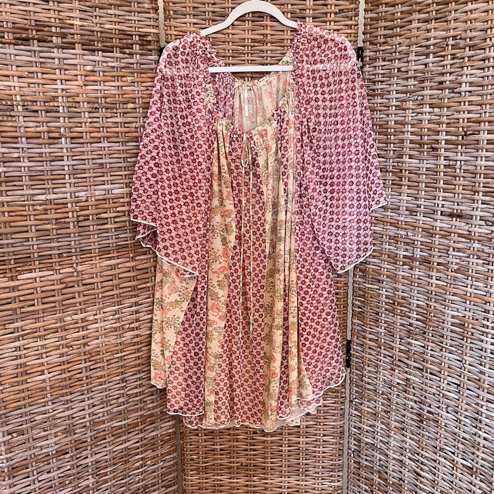 Free People Because I Love You! Printed Oversized Tunic Dress Sheer Large - Picture 2 of 11